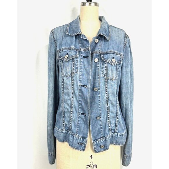 GAP Y2K 90's Jacket Women's Size Medium‎ Button Up Medium Wash Blue Denim Jean - Picture 2 of 11